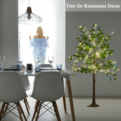 Hairui Artificial Ficus Silk Tree Lights 4FT 140LED Fairy Lights, Faux Plant Tree with Lights for Home Room Spring Summer Decoration Inside - style: 4FT Ficus Silk Tree