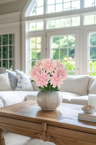 Hollyone 2Pcs Pink Artificial Dahlia Flowers Bush 7 Heads Silk Fake Dahlias Flowers with Stems Wedding Bouquets Faux Dahlia Flowers Arrangements for Outdoor Indoor DIY Table Centerpieces Home Decor - color: 2pcs - Pink