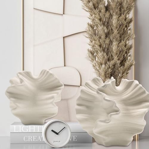 Ceramic Vase - Set of 2 for Home Decor,White Flower Shape Pampas Vases Minimalist Nordic Boho Style for Modern Farmhouse Decor, Living Room、 Kitchen、Mantle、Bedroom、Dining Table、Office - color: Flower Shape White