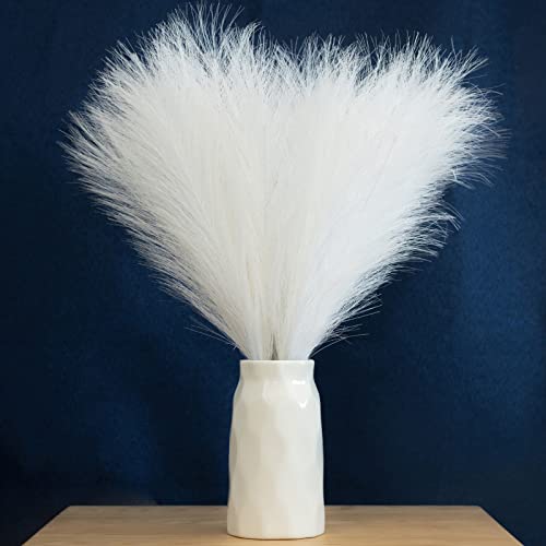Faux Pampas Grass, 18"/45cm Artificial Pampas Grass Fluffy 6 Stem pompous Grass Flower Arrangement for Boho Home Wedding Decoration (White) - color: White