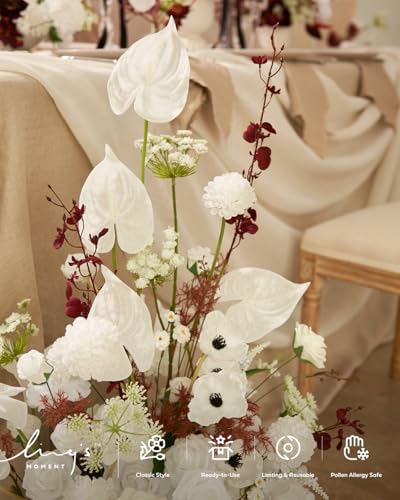 Ling's moment Artificial Greenery Stems Box Set, 35pcs with 7 Kinds of Faux Flowers Picks for DIY Bridal Bouquets Wedding Floral Arrangement Table Centerpieces, Moody Burgundy - color: Red-moody Burgundy