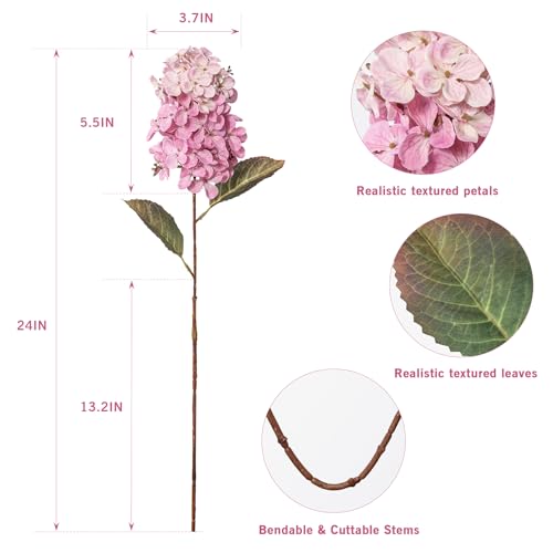 Ttranewsoo Hydrangea Artificial Flowers ,Fall Hydrangeas Artificial Flowers, Fake Fall Dried Hydrangea Decoration,Faux Silk Flower With Stems Winter Decor Indoor and outdoor(Pink 24"8pcs) Without Vase - color: Pink