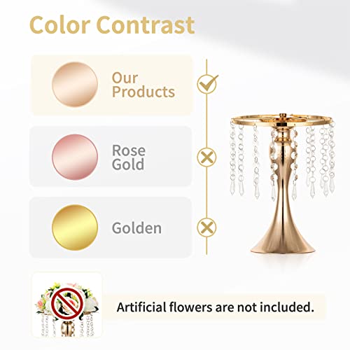 Nuptio 2 Pcs Crystal Flower Stand Wedding Centerpieces for Tables, 10.2in/26cm Height Flower Holders Centerpiece Metal Flower Vase for Wedding Party Reception Dining Room Living Room Decor - color: Gold, size: 2 x S