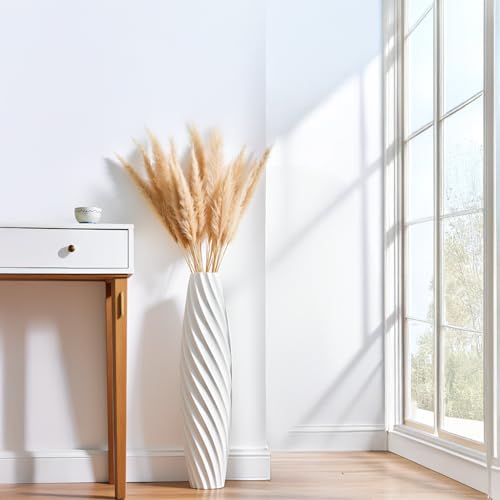 Tall Floor Vase, 23.6 inches Tall Vases Sturdy, Luxury, Textured for Decorative Branches Dried Flowers, Floor Vase for Rustic, Living Room, Shelf Decor (White) - color: White