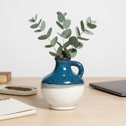Sunddo Blue and White Vase for Pampas Grass, 6 Inch Small Ceramic Vases for Centerpieces, Modern Pitcher Vase for Flower, Bathroom, Dining Table Decor, Bedroom, Book Shelf Decor - color: Nautical Blue, size: 6 Inch