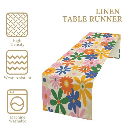 Vintage 70S Flower Table Runner for Linen Table Decor, Retro Botanical Colorful Floral Printed for Dining Room Kitchen Farmhouse Party Holiday Decorate 13" x 36" - color: Floral_15, size: 13"W x 36"L (Pack of 1)