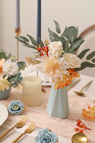 rongflower Artificial Flowers Combo Fake Silk Flowers Fall Bouquets for DIY Wedding Bouquets Centerpieces Party Baby Shower Home Decorations (Blue White) - color: Blue White