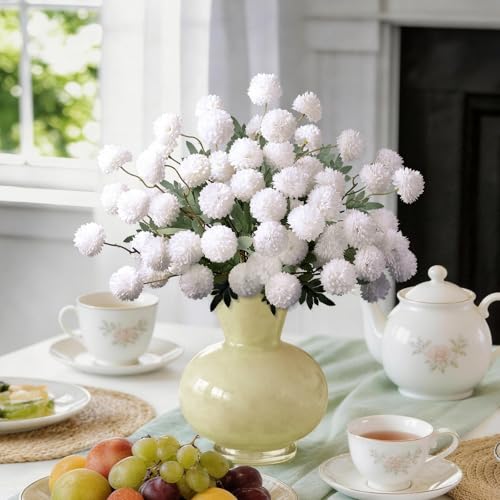 INQCMY Artificial Flowers 12 Pcs Fake Chrysanthemums White Faux Kiku Flower Long Stem 20" Realistic Silk Pompon Mums for Vase Wedding Bouquets Centerpieces Home Decor - color: White