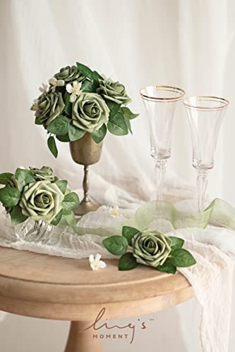 Ling's moment Artificial Roses, Elf Green, 3 Inch 50 Pcs | Foam Material, With Stems, DIY Floral, Wedding/Party Decor, Centerpieces/Bouquet - color: Gn- Elf Green, size: 50Pcs