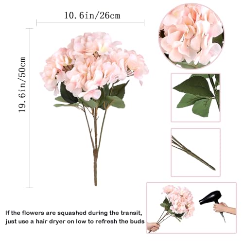2Bouquets Artificial Fake Flowers Silk Hydrangea Arrangements Wedding Bouquets Decorations Plastic Floral Home Kitchen Garden Party Festival Bar DIY (Light Pink) - color: Light Pink, 5flower Head