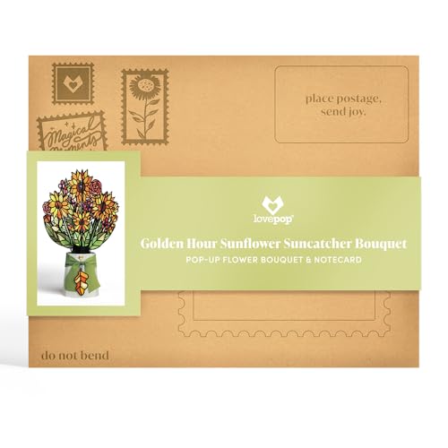 Lovepop Golden Hour Sunflower Suncatcher Bouquet - 3D Sunflower Bouquet for Friend, Wife, Teacher, Her (Mother's Day, Thanksgiving, Birthday, Thank You, Anniversary) 12" - Blank Notecard & Envelope Included - color: Golden Hour Sunflower Suncatcher Bouque