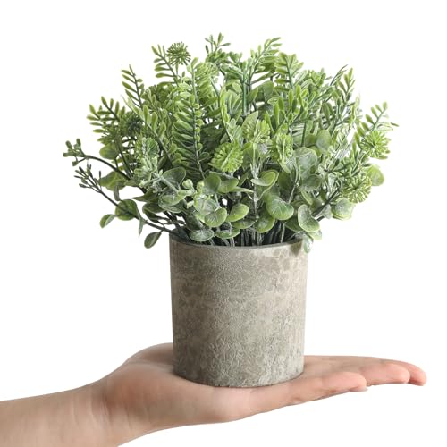 3 Pack Mini Potted Fake Plants Artificial Plastic Indoor Eucalyptus Plants for Home, Office, Desk, Bathroom, Coffee Table & Shelf (Light Green) - color: Light Green
