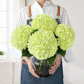 JINWOE Light Green Hydrangea Artificial Flowers, 4Pcs 22" Large Lifelike Faux Silk Flowers, Full Artificial Hydrangeas for Bouquet Table Centerpieces Indoor Spring Outdoor Home - color: Green