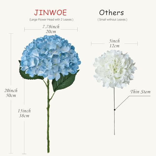 JINWOE Light Blue Hydrangea Artificial Flowers, 4PCS 21" Large Lifelike Full Outdoor Silk Artificial Hydrangeas, Fake Flowers Bouquets Arrangement for Porch Home Table Centerpieces Party - color: Light Blue