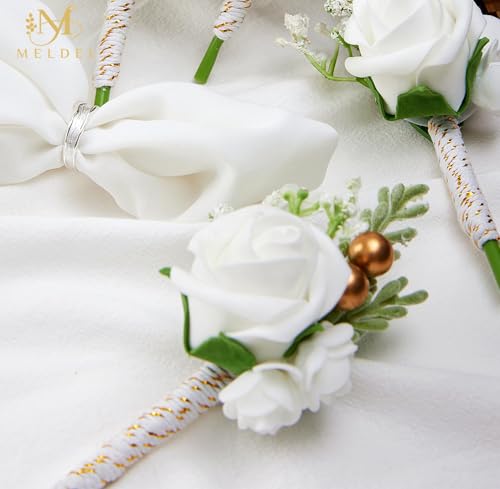 White Rose Boutonniere for Men, Faux Foam Flower for Wedding 6Pcs | Fake Foam Rose Boutonnieres for Wedding Prom Groom and Groomsman Ceremony Anniversary Party Homecoming - color: 6pcs White Boutonniere