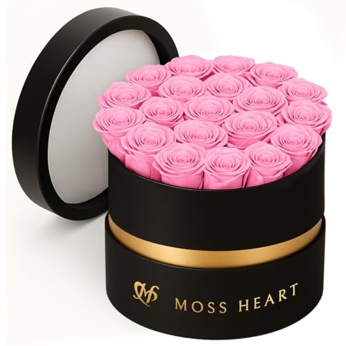 20 Mini Preserved Roses, Round Luxury Gift Box, Real Forever Roses Last 1+ Year, Premium Romantic Gift for Women, Wife, Girlfriend, Mother’s Day, Birthday, Anniversary, Valentine’s Day - color: Pink, size: 20 Roses