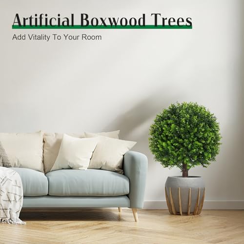 AOKIIE 24" Artificial Boxwood Topiary Bushes UV Resistant for Outdoor 2PCS | Artificial Shrubs with Ground Spike, Green Faux Outdoor Plants for Indoor & Outdoor Garden, Yard, Porch, Patio - color: Green