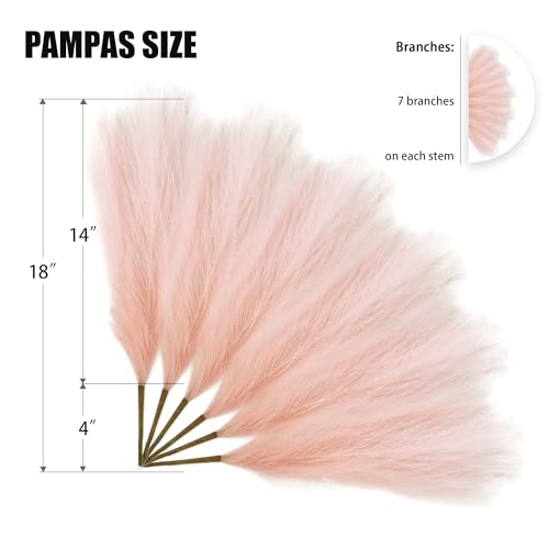 6 PCS Faux Pampas Grass Arrangement - 18"/45cm Artificial Fluffy Pompous Grass Stems for Boho Chic Home and Wedding Decor (Light Pink) - color: D3- Light Pink
