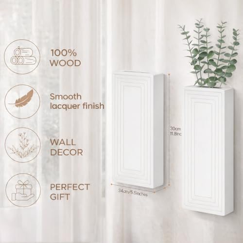 Wooden Wall Planter Vase,2 Pack Hanging Planter for Indoor Fake Plants Modern Boho Farmhouse Wall Art Decor for Home Indoor Kitchen Modern Farmhouse Bathroom Living Room Dining Room(White) - color: White