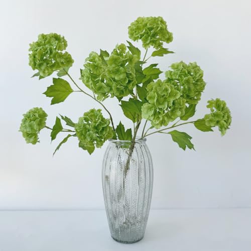 YalzoneMet RUZUQE 4 Pcs Dark Green Artificial Snowball Viburnum Flower 26.8‘’ Small Blooms Hydrangea Real Touch Faux Latex Long Stem Snowball for Spring Home Decoration Table Centerpiece - color: Dark Green