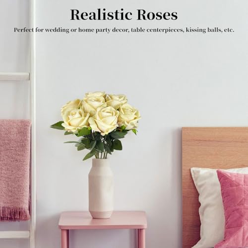 10 PCS Artificial Roses with Long Stems Silk Flowers Realistic Foam Flowers Fake Roses for Valentine's Day Home Wedding Halloween Decor(Champagne) - color: Champagne
