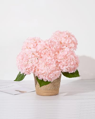 DuHouse 3Pcs Large Hydrangea Artificial Flowers,Latex Real Touch Hydrangea with Long Stems & Leaves for Home Decor Party Floral Arrangements Wedding Bouquets Centerpieces(Pink) - color: Pink, size: 3pcs