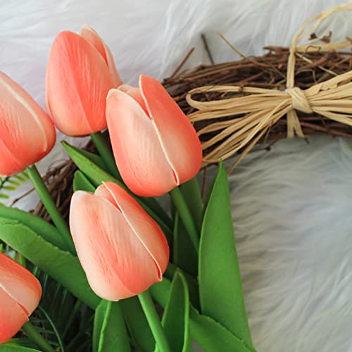 30pcs Real Touch Tulips PU Artificial Flowers, Fake Tulips Flowers for Arrangement Wedding Party Easter Spring Home Dining Room Office Decoration (Peach) - color: Peach Pink