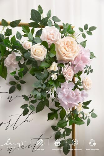 Ling's Moment Wedding Artificial Welcome Sign Flowers Swag Arch Floral Garland Decorations Beige & Pink for Ceremony Reception Entrance Entryway Party Banquets Easel Wall Home Outdoor(NOT Include Sign - color: Pk- Powder Pink & Berry Pink