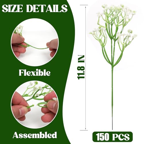 150 Pcs Baby Breath Artificial Flowers Fake White Baby Breath Flower Artificial Bulk Real Touch Faux Gypsophila Bouquet for Wedding Floral Arrangement Centerpieces Table Decoration (White, 150 PCS) - size: 150 PCS