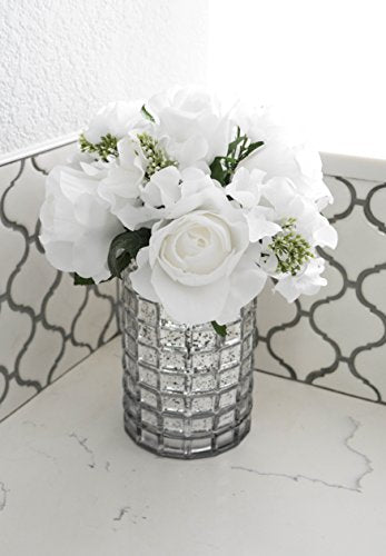 Admired By Nature Artificial Rose Hydrangea Flowers Bouquet, 9 Stems Faux Wedding Bouquet for Bride Bridesmaid, Centerpieces Floral Arrangement Home Decoration GPB8359-WHITE, White - color: White, size: 1