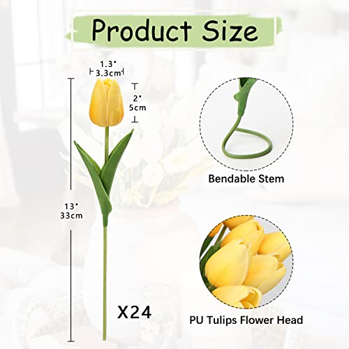 24 Pcs Yellow Tulips Artificial Flowers Real Touch Fake Tulips Fake Flowers for Mother's Day 13.5" Faux Tulips Faux Flowers Bulk Artificial Tulips Flowers for Vase Centerpieces Home Wedding Bouquet - color: 24pcs Gradient Yellow