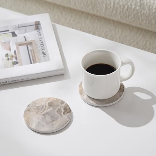 Set of 6 Abstract Marble Coasters with Holder, Absorbent Ceramic Coasters for Drinks, Coasters with Cork Backing for Table Protection, Housewarming Gifts for New Home - color: Abstract Sand Marble