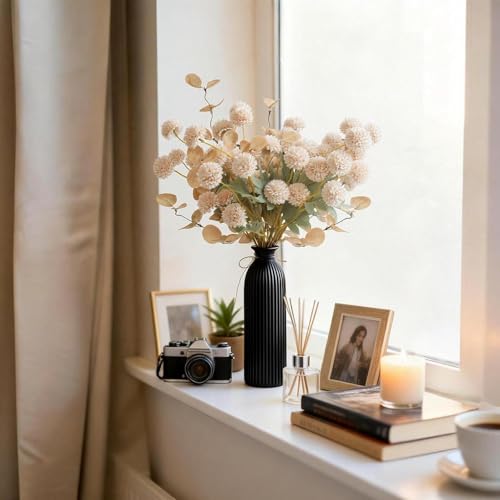 12 Pcs Beige Fake Flowers for Vase, 50 Heads Faux Silk Mums with Eucalyptus, Artificial Flowers with Long Stem, Chrysanthemums for Wedding Centerpieces Floral Arrangements Home Decor - color: Beige