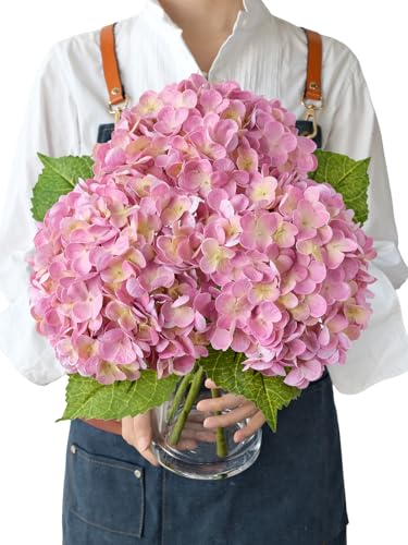 JINWOE 3pcs 21" Pink Real Touch Fake Hydrangea Flowers, Latex Full Lifelike Silk Artificial Hydrangeas Fake Flowers for Bouquet Table Centerpieces Spring Wedding Indoor Home - color: Light Pink, size: 3pcs