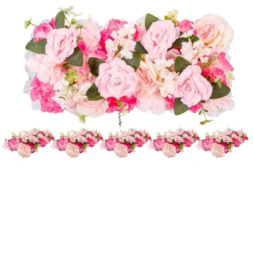 6Pcs Garland Artificial Flowers, Realistic Flower Vines for Wedding Arch Decor, Faux Silk Floral Runner Silk Hanging Flower Vines for Home Garden Outdoor Wedding Arch Party Ceremony - color: Rose Red + Pink