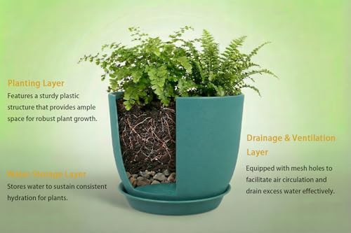 8 Inch Plant Pots Set of 4, Plastic Planters with Drainage Holes and Tray, Flower Pots for Indoor Outdoor Plants and Flowers (Multicolor) - color: White Green Blue Gray