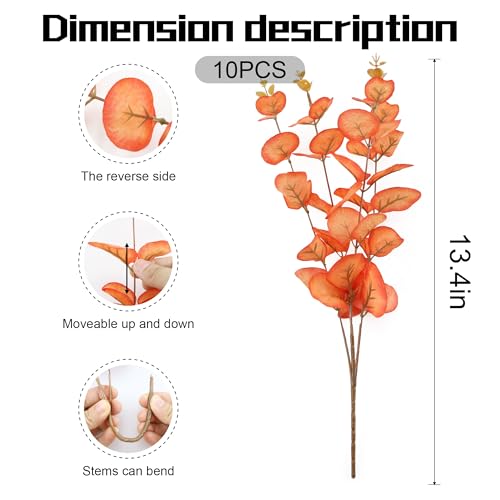 SITUMEIZI 10 Pcs Fall Eucalyptus Stems Fall Flower Fake Orange Eucalyptus Leaves for Thanksgiving Decoations Fall Party Home Bedroom Decor 13.4 inch - color: Autumn