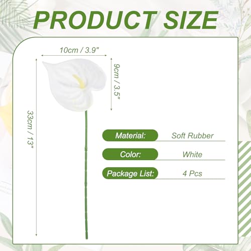 uxcell 4Pcs 11inch Artificial Anthurium Lily Flowers, Permanent Flower Bouquet for Home Arrangements Wedding Festival Decoration Crafts Store Decor Accessories, White - color: White