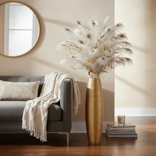 Tall Floor Vase, 27.5 inches (70cm, 2.3FT) Tall Vases Sturdy, Luxury, Textured for Decorative Branches Dried Flowers, Floor Vase for Rustic Living Room, Shelf Decor, Resin Gold - color: Gold, size: 27.5 in