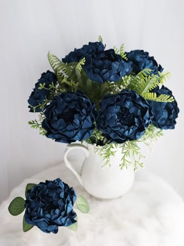 Artificial Flowers 16PCS 4" Navy Blue Blooming Peonies Fake Roses with Stem for DIY Wedding Bouquets Centerpieces Baby Shower Party Home Decorations - color: Navy Blue