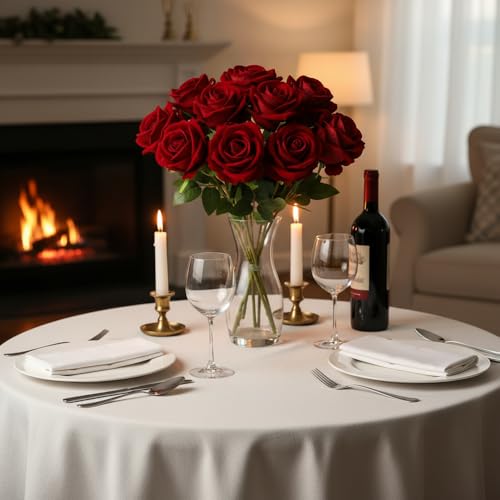 Jasion 12PCS Artificial Roses Realistic Velvet Silk Flowers Long Stem Faux Flowers Bouquet for Wedding Home Party Table Centerpieces Decorations (Red) - color: 12pcs Red