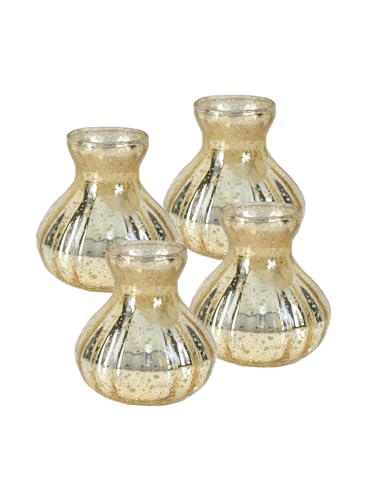 Serene Spaces Living Gold Crackle Bud Vase, Vintage Style Vase for Floral Arrangements at Weddings, Parties, Events, Home, 3.5" Tall & 3.5" Diameter, Small, Set of 4 - color: Small, Set of 4