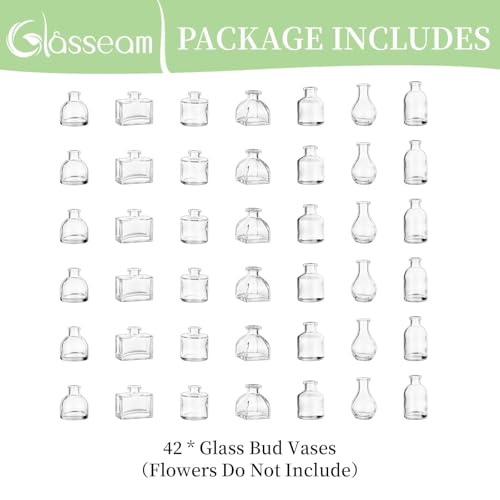 Glasseam Clear Glass Vases for Centerpieces: Mini Flower Vase Set 42Pcs Bud Vases in Bulk - Modern Small Vases for Home Room Wedding Party Dining Table Center Decor - size: 42Pcs-mini vases