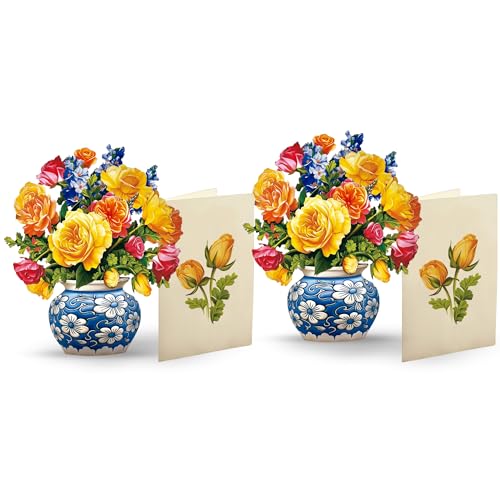 Freshcut Paper Pop Up Cards, Mini Sorbet Roses (Set of 2), 6 Inch Life Sized Forever Flower Bouquet 3D Popup Greeting Card, Birthday Cards, Thank You Card, Blank Notecard & Envelope - color: Sorbet Roses, size: Mini - Two Pack