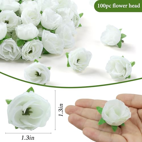 SITUMEIZI 100 Pcs 1.3 inches Mini Rose Head White Artificial Roses Fake Silk Flower Ivory White for Wedding Decor, Graduation Cap, Cake, DIY Flower Wall Mother's Day Home Party Decor - color: Ivory-white