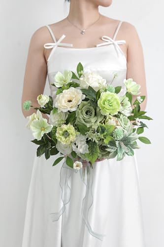 Artificial Flowers Roses Fake Flowers with Stems Green Artificial Flowers for DIY Bridal Bouquets Faux Flowers Centerpieces for Table Home Decor - color: Green