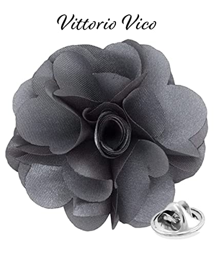Premium Men's Formal Solid Color Flower Lapel Pin - Boutonniere for Men, Brooch Pin - color: Silver Grey