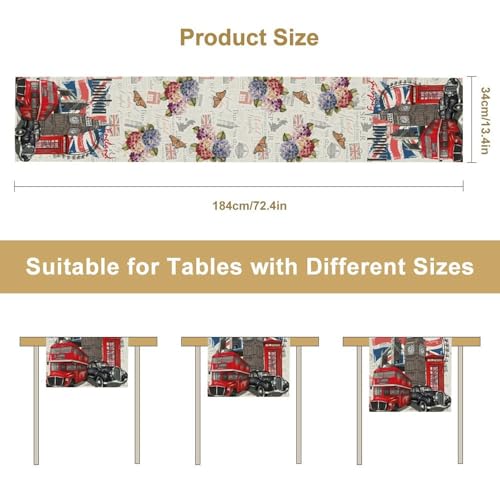 British Table Runner, Seasonal Vintage Floral England London Culture Element Coffee Table Center Decor for Home Kitchen Dining Patio Holiday Party Table Decorations 13x36 inches - color: Tr-england02, size: 13x36" Table Runner