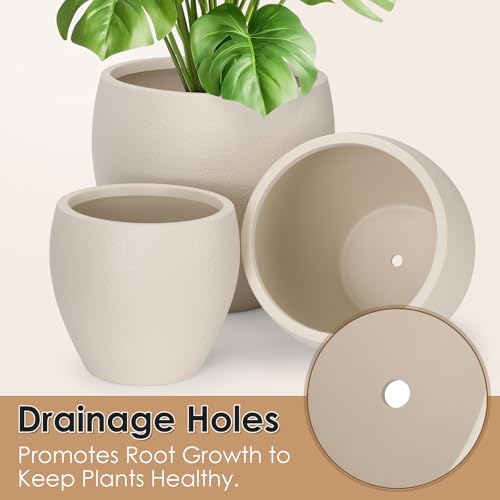 YNNICO Plant Pots 17.5/14.8/12.2 inch Set of 3, Flower Pots with Drainage Holes, Large Planters for Indoor Outdoor Garden Plants and Flowers. (Light Beige) - color: Light Beige