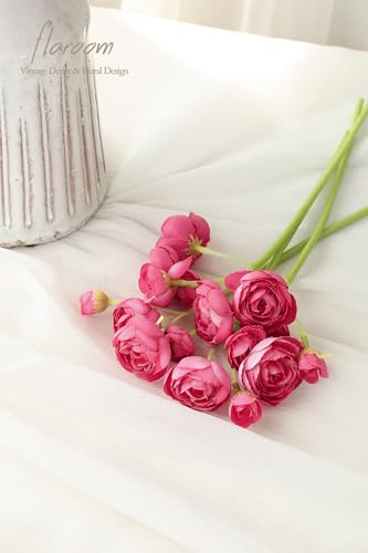 Floroom Ranunculus Artificial Flowers 18 Pcs Fuchsia Faux Silk Mini Ranunculus Bulk Fake Wedding Filler Flowers for DIY Hot Pink Bouquets, Centerpieces, Bridal Shower Decorations & Arrangements - color: Fuchsia